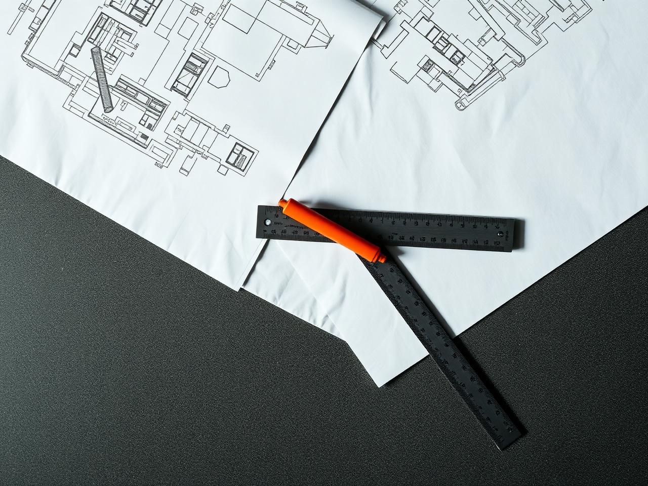 Bauplan mit Lineal und Markierung